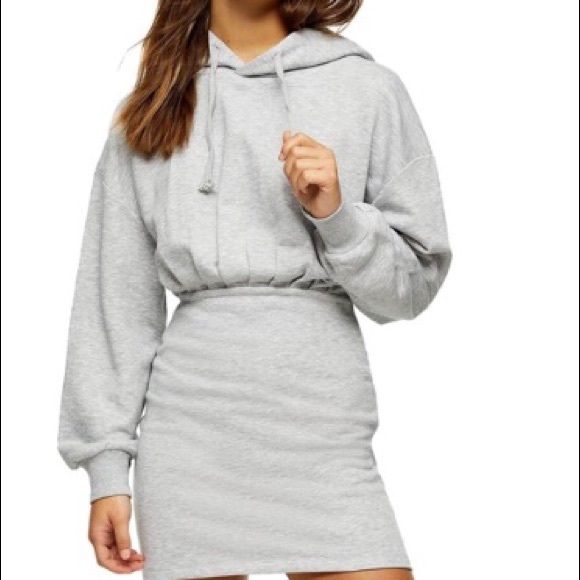 Top Shop Hooded Sweatshirt Dress modern mini or above knee size 6 grey - Picture 2 of 11